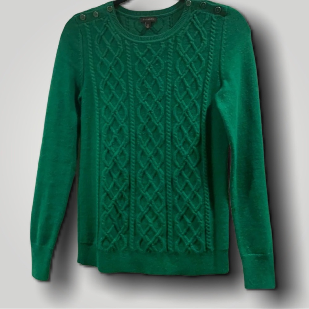 Talbots Green XS Long Sleeve Cable Knitted Sweater